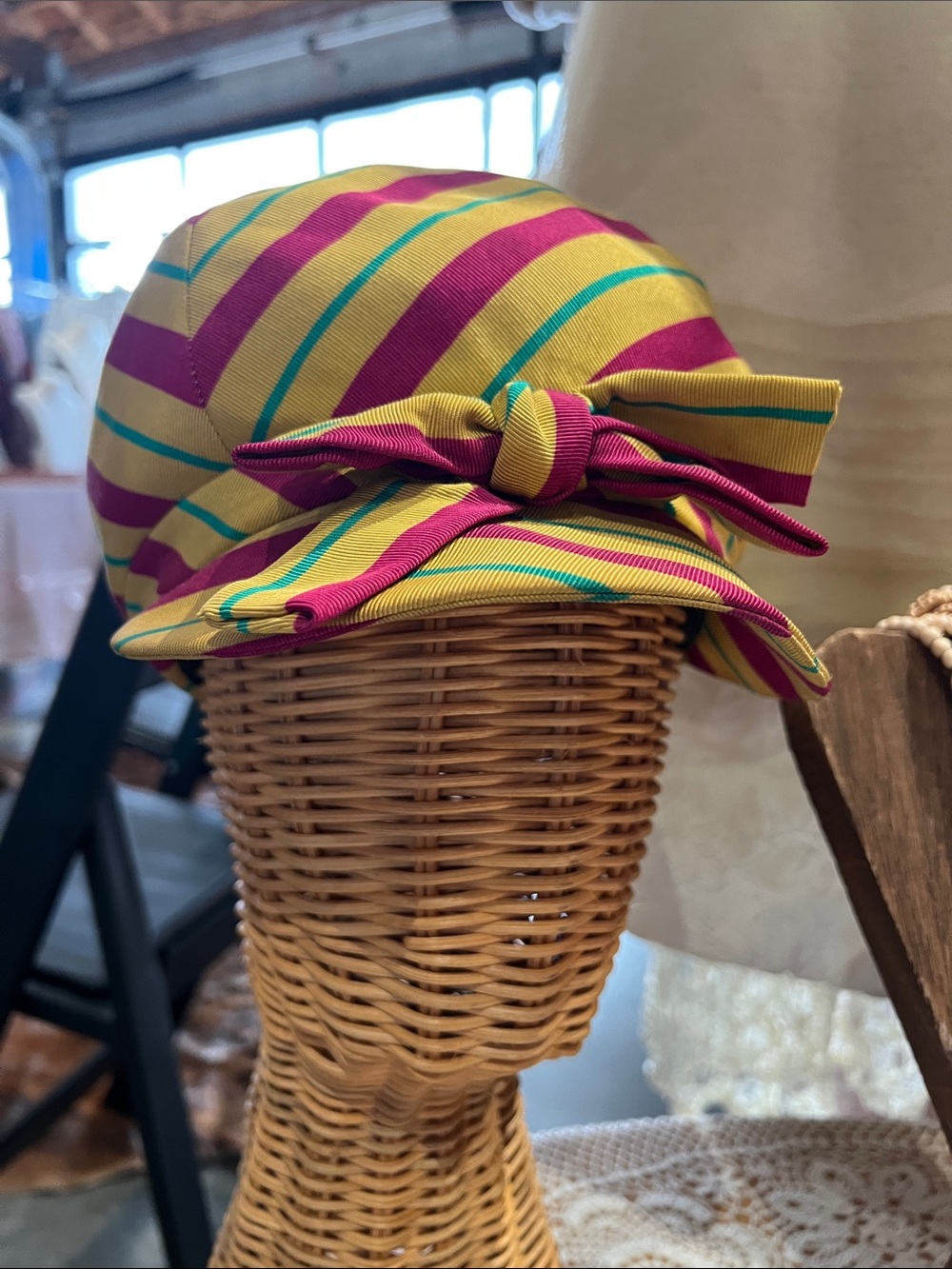 Kids Striped Bow Sun Hat in Yellow, Pink & Teal